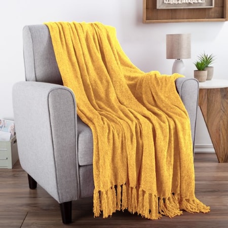 HASTINGS HOME Chenille Throw Blanket for Couch, Home Decor, Sofa, Chair, Oversized 60" x 70", Primrose Gold 899787AJR
